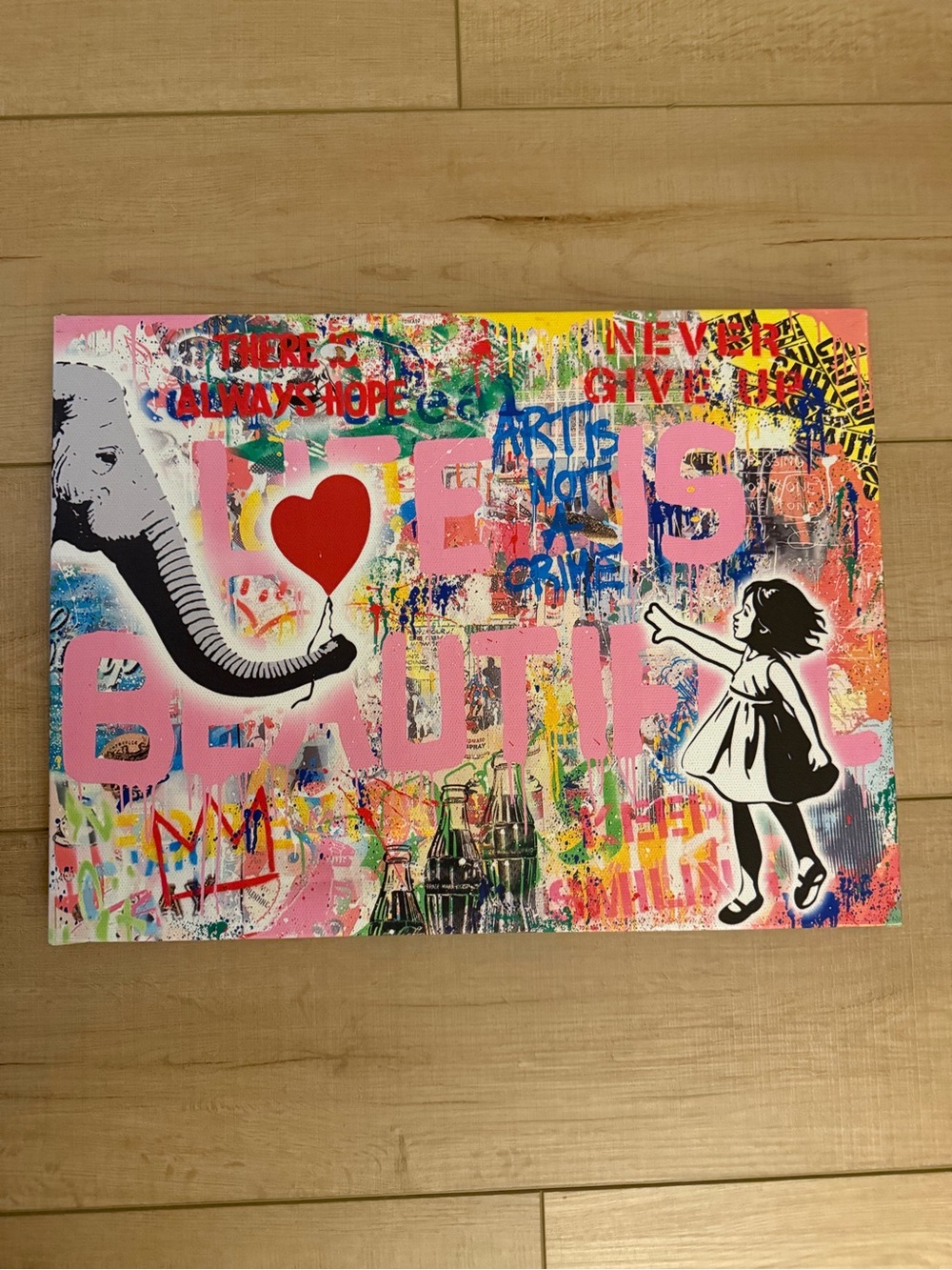 Canvas Painting Rectangle Wall Art Love is Beautiful Elephant Girl Pink